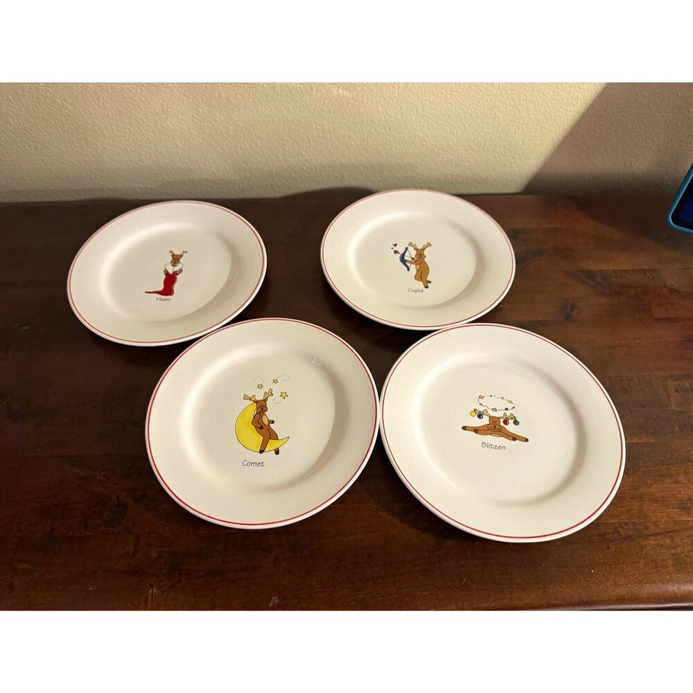 Rainbow Mountain Holiday Reindeer Plates Set of 4 Blitzen Comet Vixen Cupid